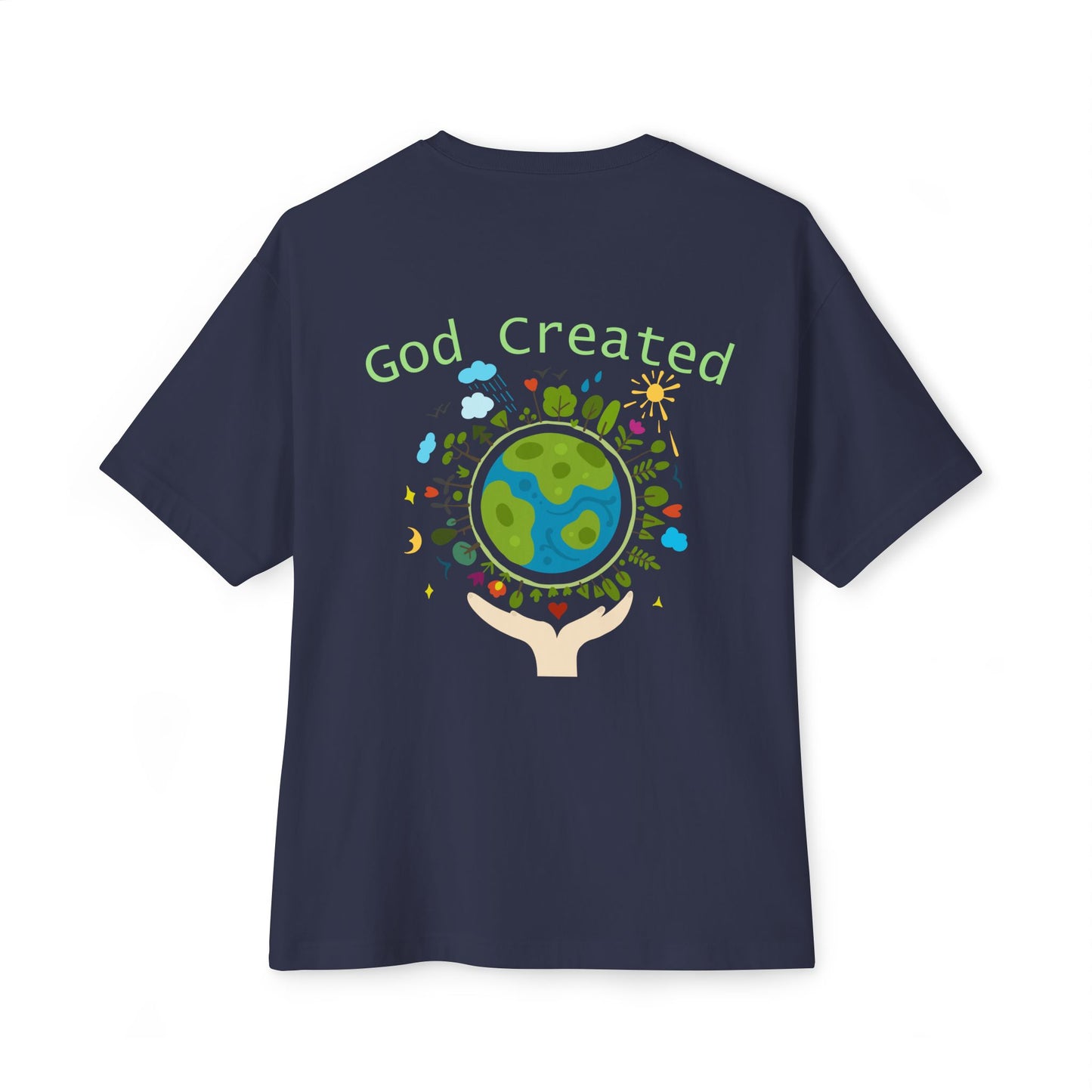 T-Shirt — "God Created" Earth Graphic Tee (Eco, Faith & Nature Love)