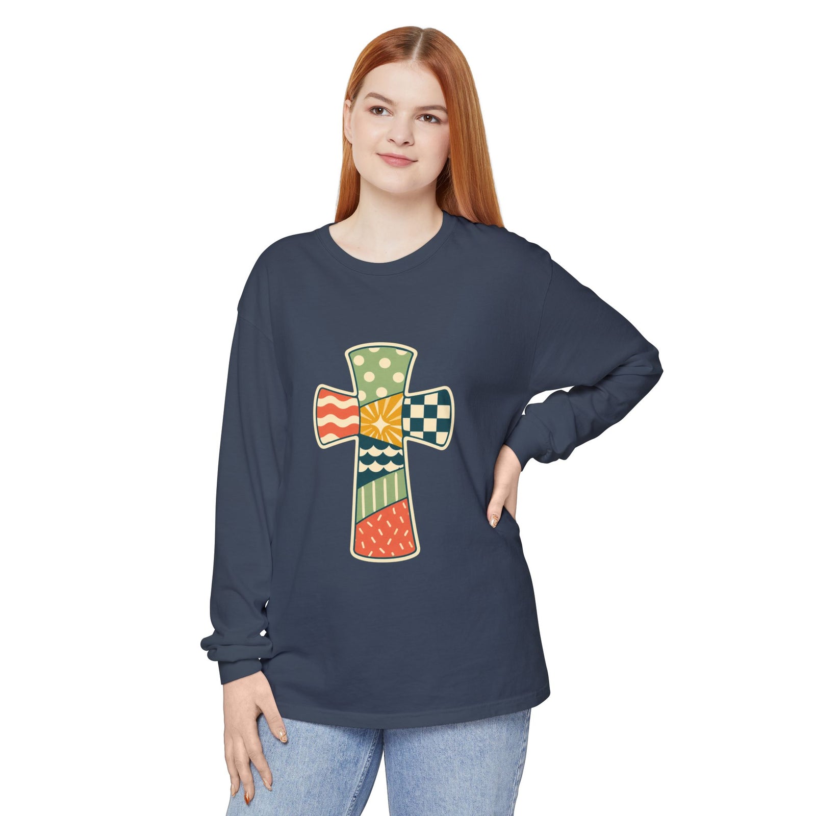 Patchwork Cross Long Sleeve T-Shirt
