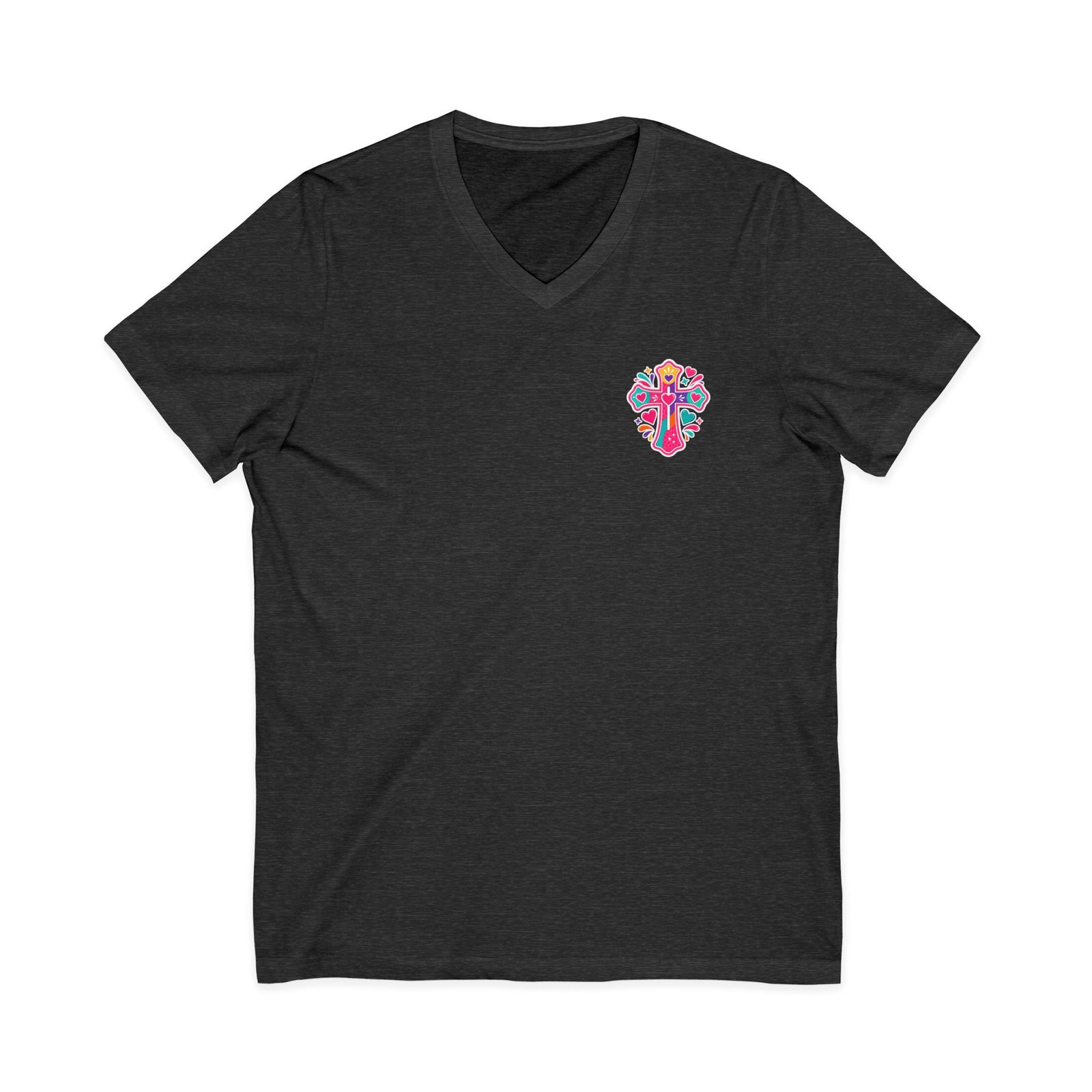 Christian V‑Neck Tee — "Warning I Tell Everyone About Jesus" Colorful Faith Shirt