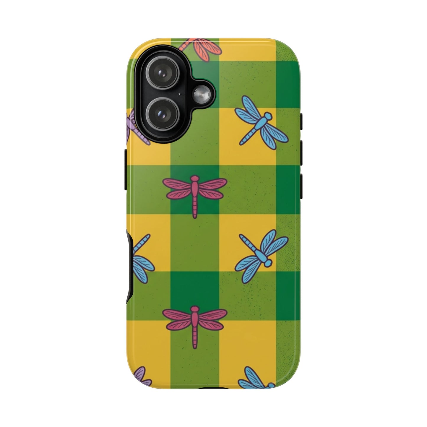Dragonfly Check Phone Case — Colorful Plaid Protective Tough Case