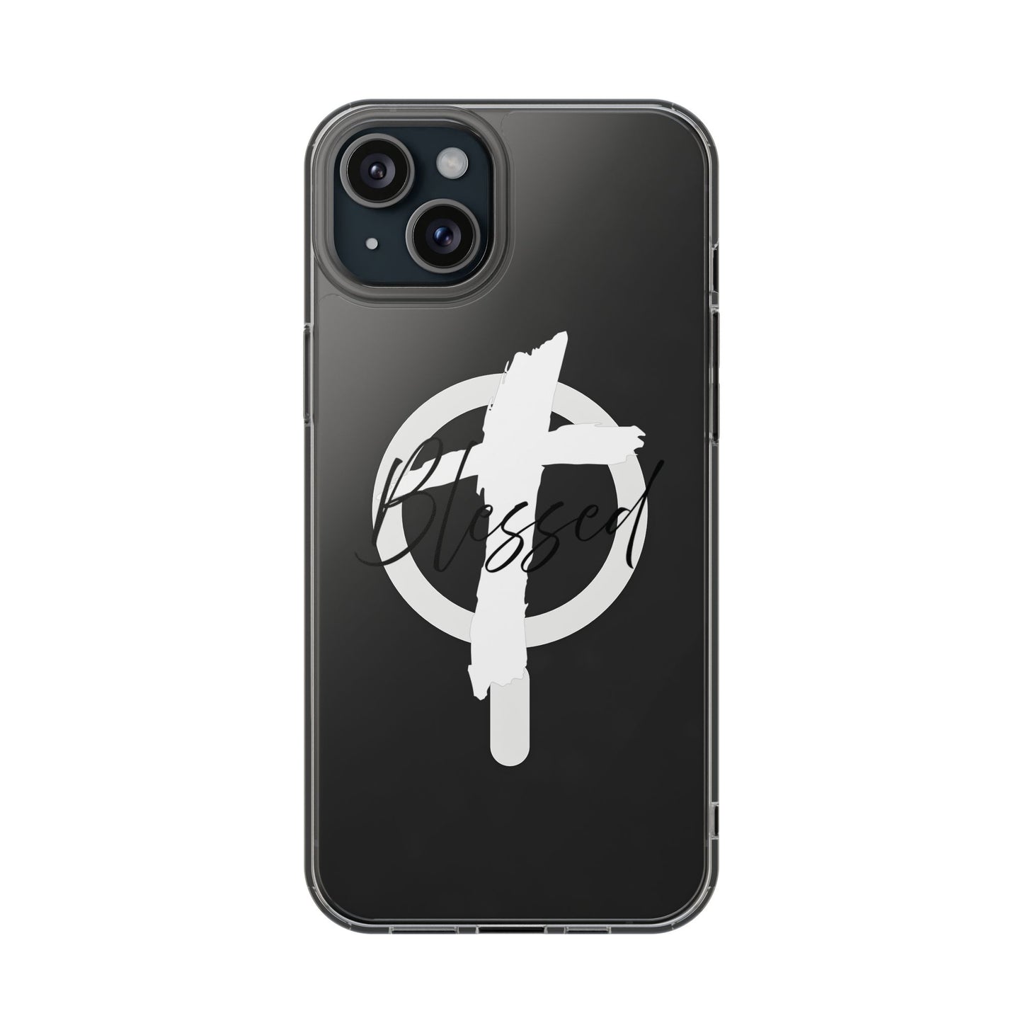 Clear Magnetic Phone Case — "Blessed" Cross Graphic