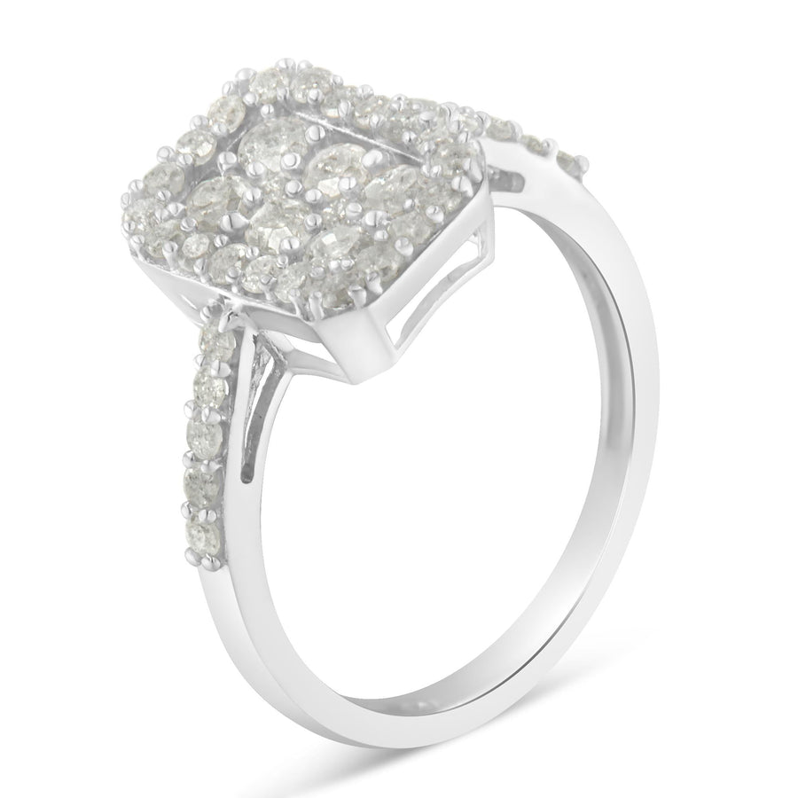 Sterling Silver Emerald Halo Diamond Ring 1.0 Ct