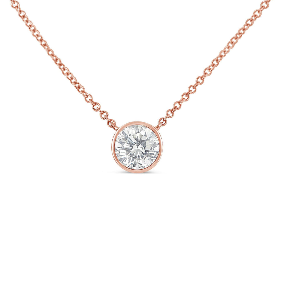10K Rose Gold Solitaire Diamond Pendant Necklace
