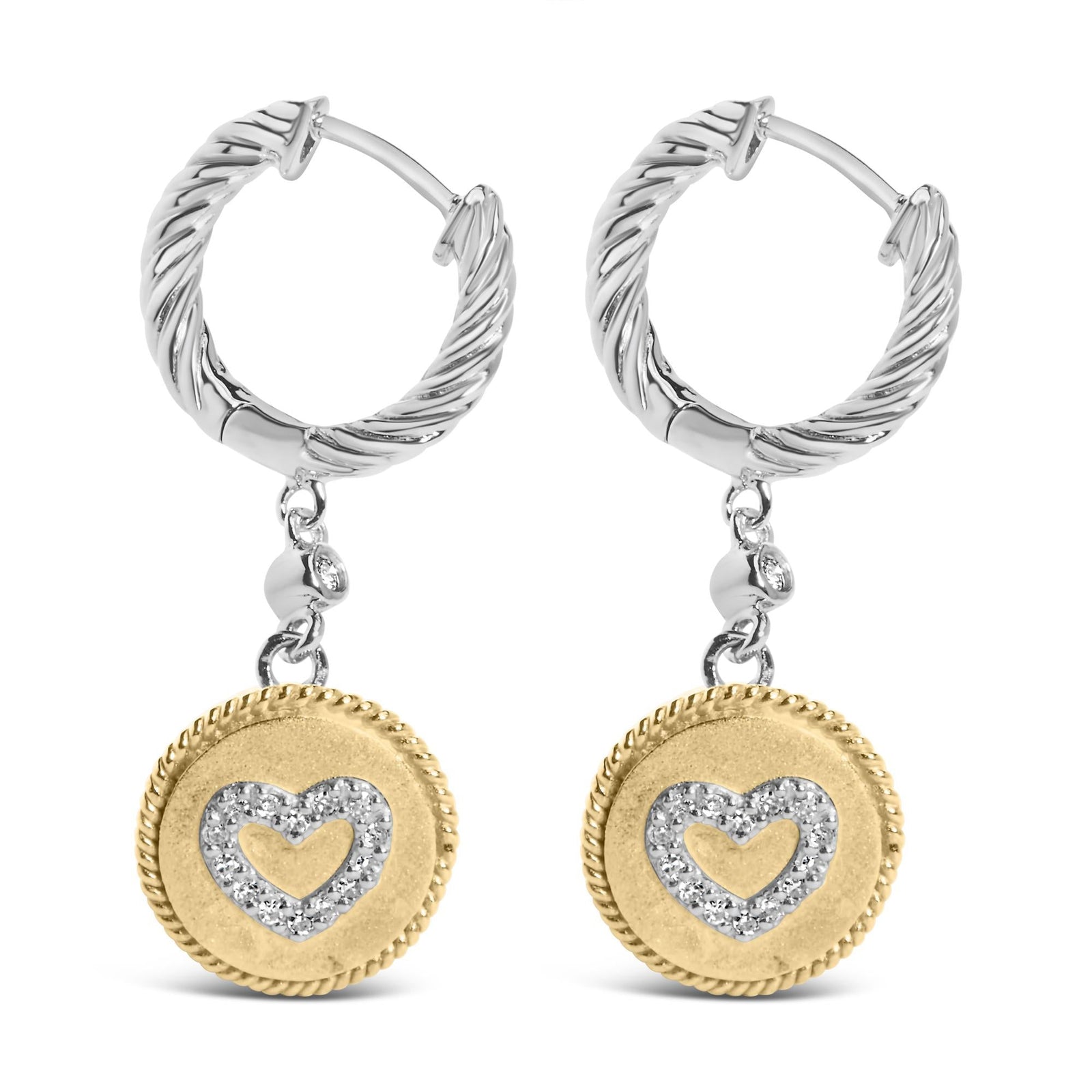 18K Gold Plated Sterling Silver Diamond Heart Earrings