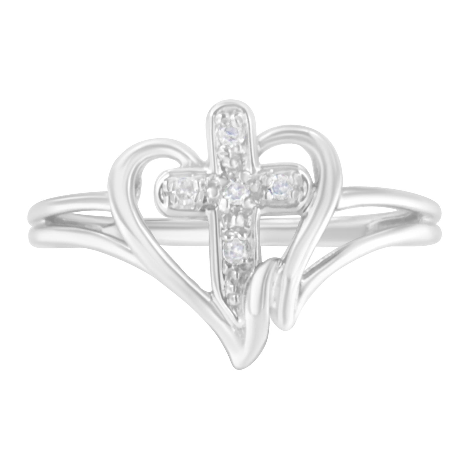 10K White Gold Diamond Heart & Cross Promise Ring