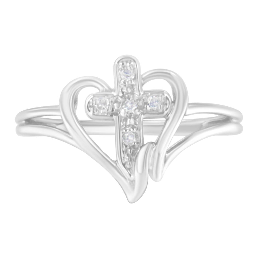10K White Gold Diamond Heart & Cross Promise Ring