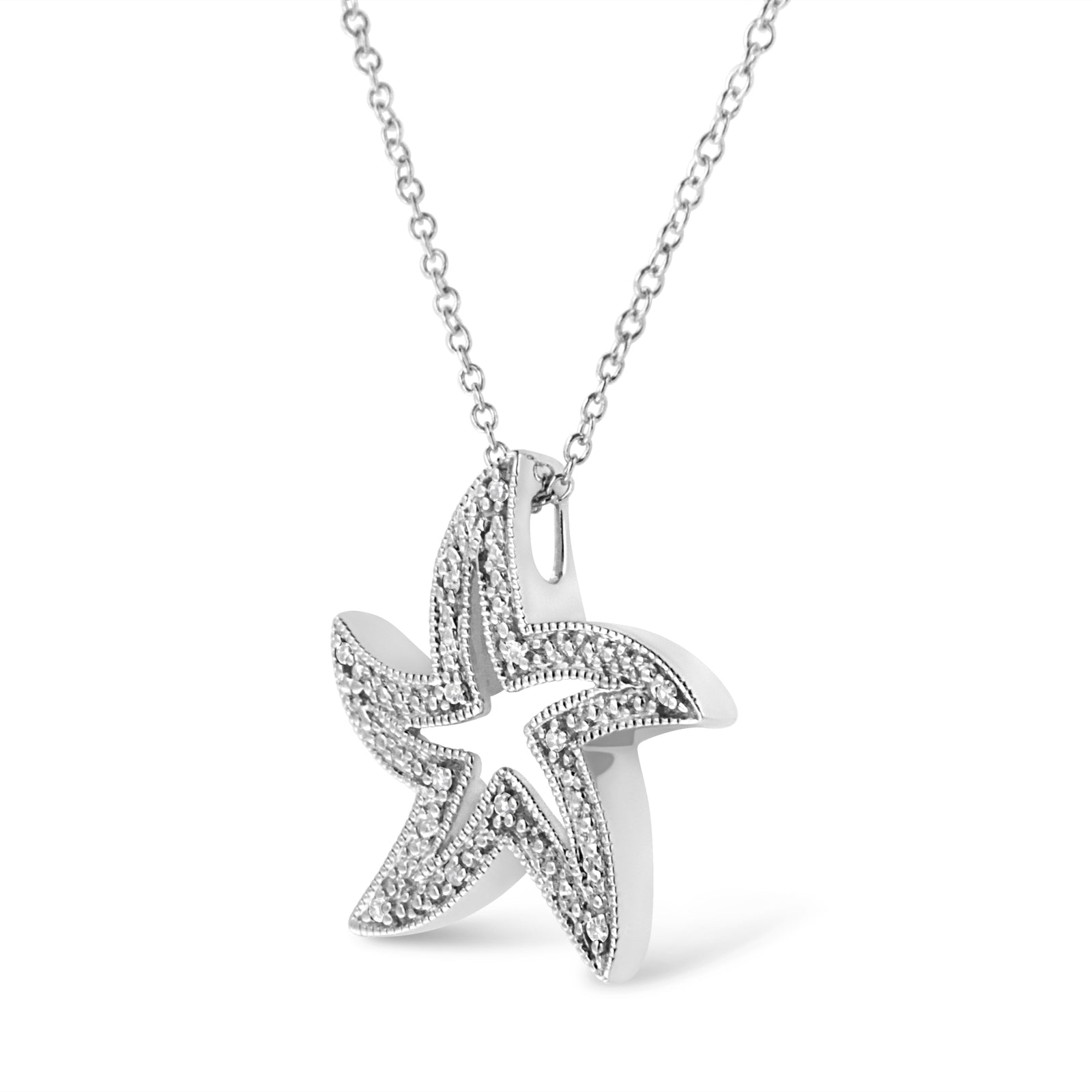 .925 Sterling Silver Diamond Starfish Pendant Necklace