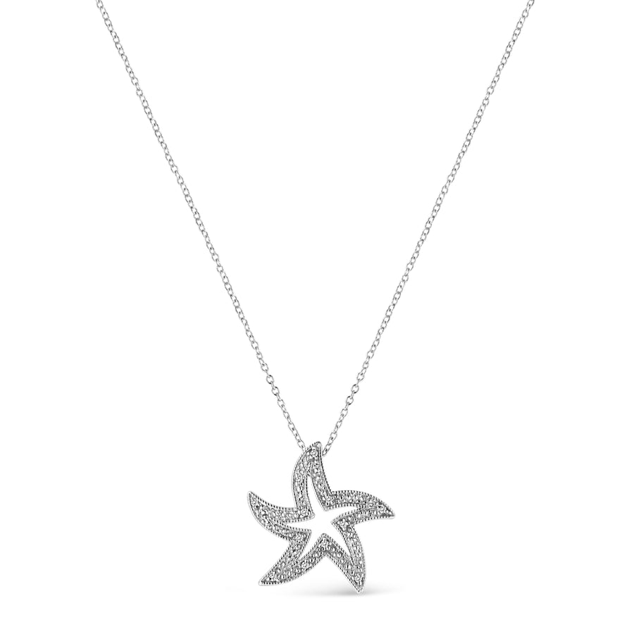 .925 Sterling Silver Diamond Starfish Pendant Necklace