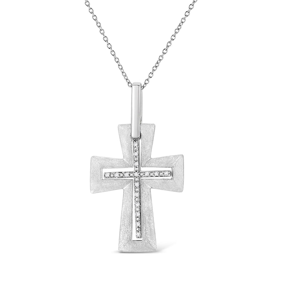.925 Sterling Silver Diamond Cross Pendant Necklace